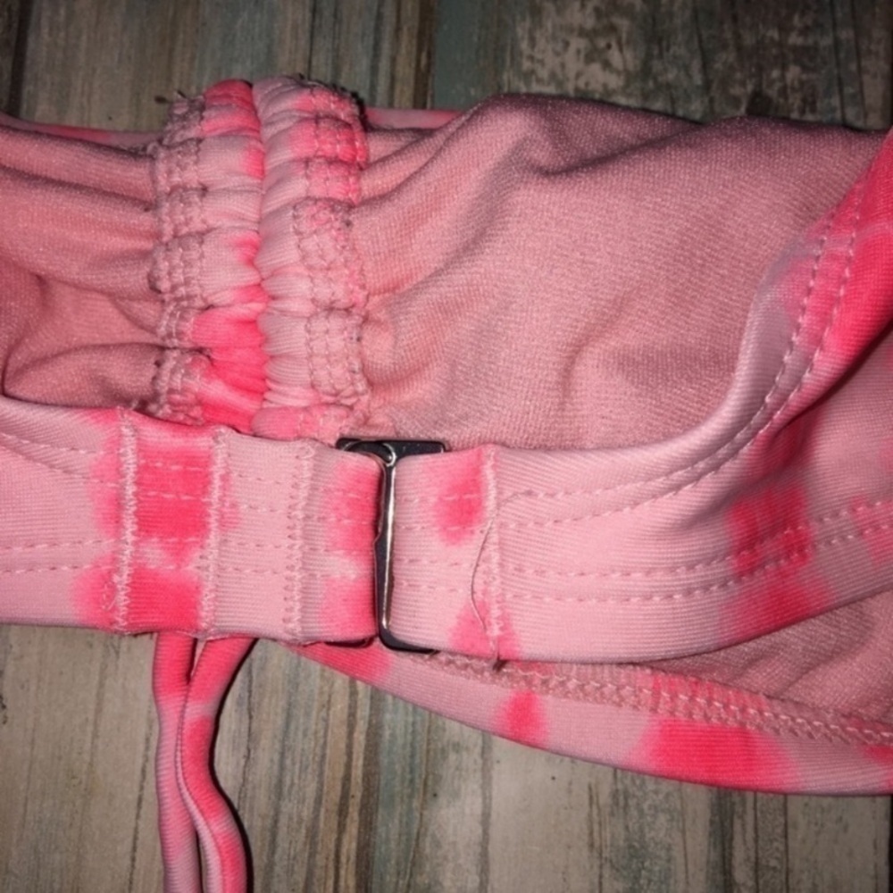 Xhilaration Pink Tie Dye Bikini Top Medium Cinched Front Cap Sleeve Crop Swim - Picture 6 of 6
